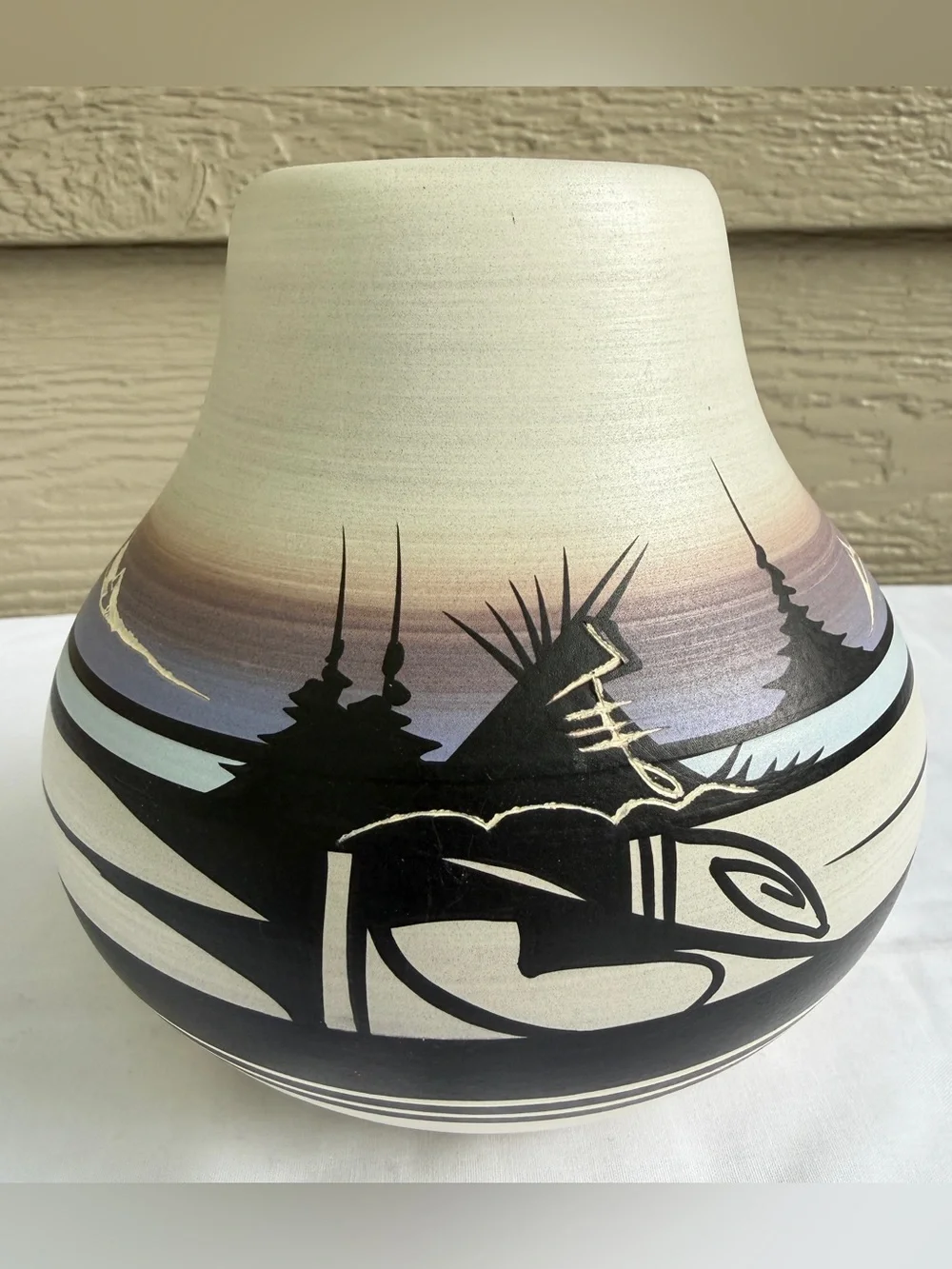 Native American Hand Painted Pottery Cowboy Horse Vase Signed Randy Navajo 6”
